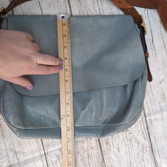 Fossil Leather Light Blue Seaglass Green Harper Crossbody Bag Large - Flawed - Picture 7 of 9